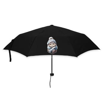 Chat en hiver avec bonnet et écharpe 2 - Parapluie standard - noir - Devant