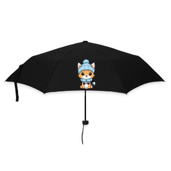 Fuchs Winter Comic - Regenschirm (klein) - Schwarz - Vorne