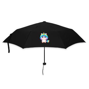 00265 flauschiges Einhorn Baby mit Regenbogenmähne - Regenschirm (klein) - Schwarz - Vorne