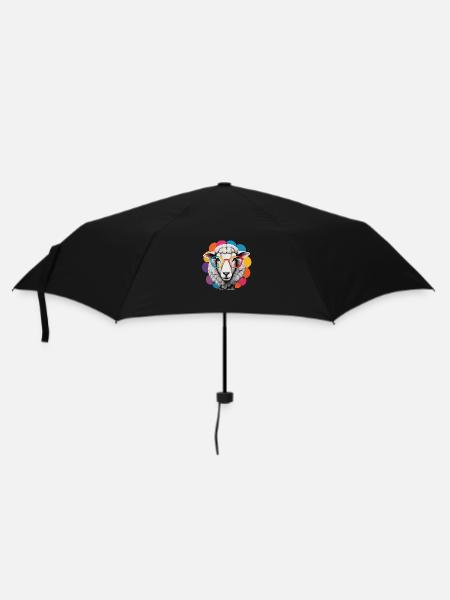 Schaf cool flauschig mit Brille bunter Hintergrund - Regenschirm (klein) - Schwarz