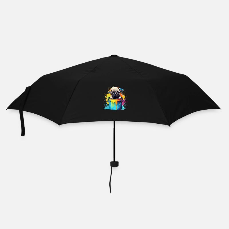 Mops Niedlicher Hund Farbeimer - Regenschirm (klein) - Schwarz