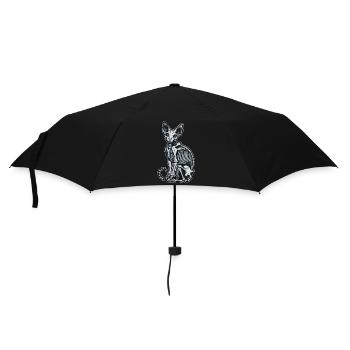Katze Sphinx Skelett Tattoo - Regenschirm (klein) - Schwarz - Vorne
