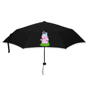 Einhorn Kuchen - Regenschirm (klein) - Schwarz - Vorne