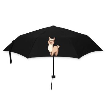 Mignon alpaga souriant heureux - Adorable dessin animé - Parapluie standard - noir - Devant
