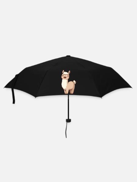 Cute Happy Smiling Alpaca - Adorable Cartoon - Umbrella (small) - black