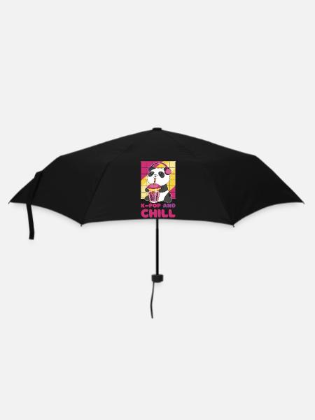 Panda kawaii avec écouteurs et thé à bulles - Parapluie standard - noir
