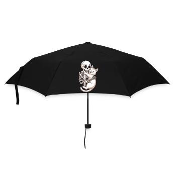 Skelett Und Katze Umarmung Liebe Humor - Regenschirm (klein) - Schwarz - Vorne