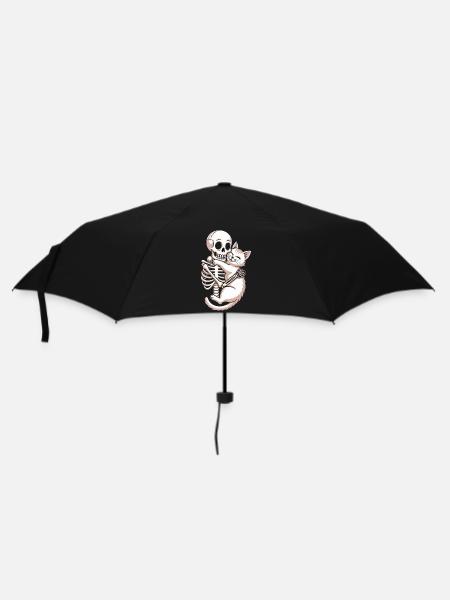 Skelett Und Katze Umarmung Liebe Humor - Regenschirm (klein) - Schwarz