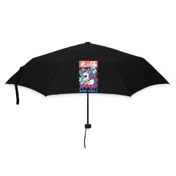 Niedliche Einhorn-K-Pop- und entspannte koreanische Musik-Anime - Regenschirm (klein) - Schwarz - Vorne