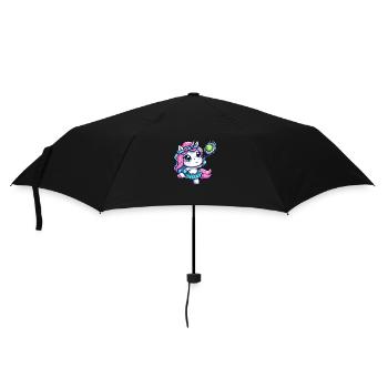 Niedliches Einhorn als Tennisspielerin - Lustiges - Regenschirm (klein) - Schwarz - Vorne
