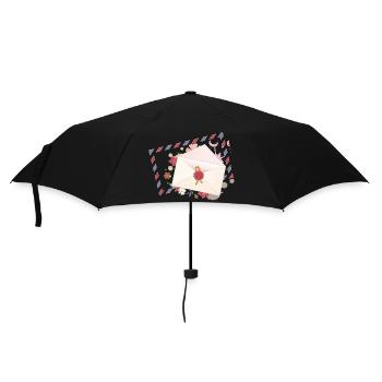 floraler Briefumschlag mit Blüten und Airmail Rand - Regenschirm (klein) - Schwarz - Vorne