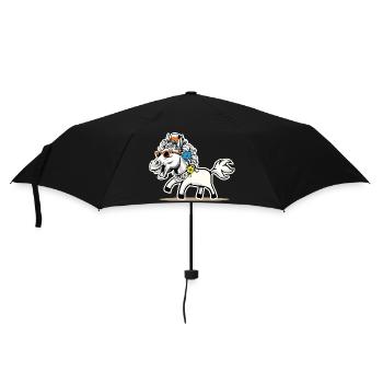lustig witzig spaßig Pferd Pferde Gaul Kinder Kind - Regenschirm (klein) - Schwarz - Vorne