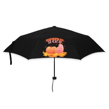 Kürbis Saison - Farbige Illustration mit Text - Regenschirm (klein) - Schwarz - Vorne