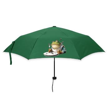 Frosch am Tisch mit Besteck - Regenschirm (klein) - Flaschengrün - Vorne