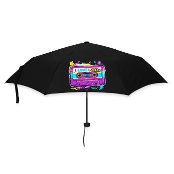 I Love 90s Kassette Grafik - Regenschirm (klein) - Schwarz - Vorne
