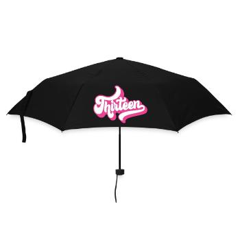 13th Birthday Gift, Hello Thirteen, 13 Years Old - Umbrella (small) - black - Front