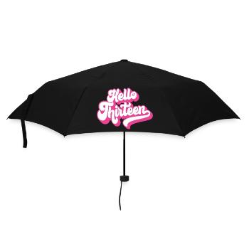13th Birthday Gift, Hello Thirteen, 13 Years Old - Umbrella (small) - black - Front