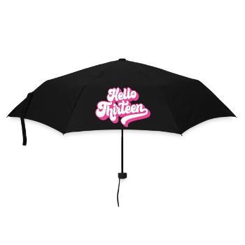 13th Birthday Gift, Hello Thirteen, 13 Years Old - Umbrella (small) - black - Front