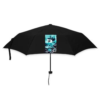 Hai | Weißer Hai | Meerestier | Fisch - Regenschirm (klein) - Schwarz - Vorne