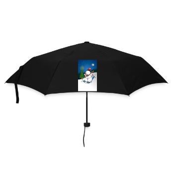 Illustration d’un joyeux bonhomme de neige sur des skis - Parapluie standard - noir - Devant