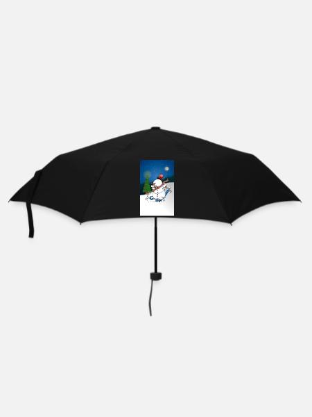 Illustration d’un joyeux bonhomme de neige sur des skis - Parapluie standard - noir