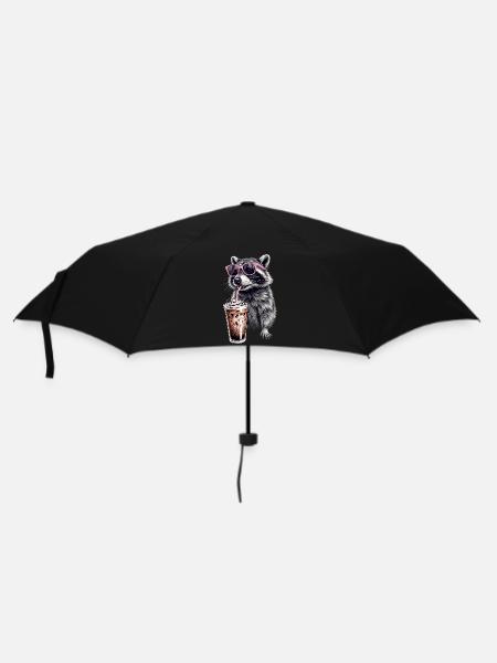 Waschbär Eiskaffee - Regenschirm (klein) - Schwarz