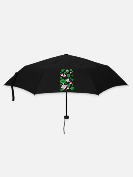 Neujahrs Glücksschweine mit viel Klee. - Regenschirm (klein) - Schwarz