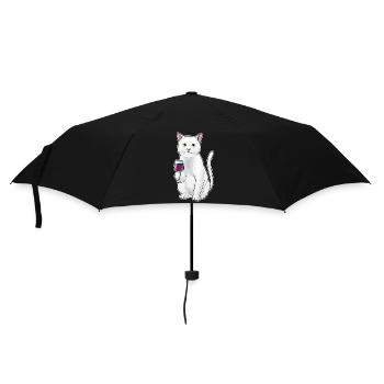 Katze Rotwein - Regenschirm (klein) - Schwarz - Vorne