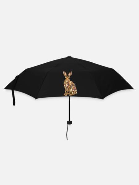 Blumenhase | Floraler Feldhase aus Wildblumen - Regenschirm (klein) - Schwarz