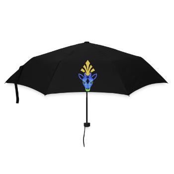 Blaue Giraffe mit Kopfschmuck - Regenschirm (klein) - Schwarz - Vorne