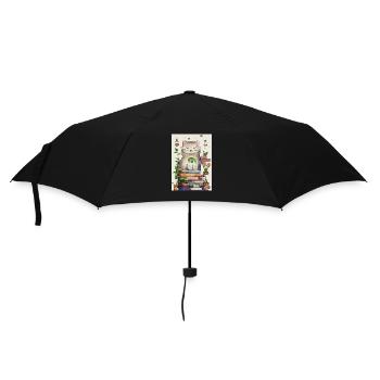 Un chat câlin sur une pile de livres - Parapluie standard - noir - Devant
