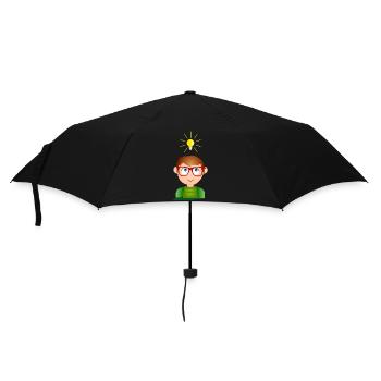 Junge mit Brille und einer leuchtenden Glühbirne - Regenschirm (klein) - Schwarz - Vorne