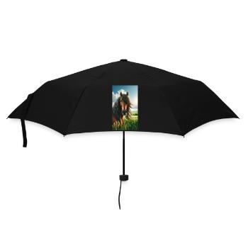 Braunes Pferd - Regenschirm (klein) - Schwarz - Vorne