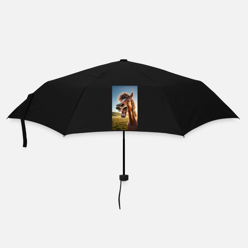 Lachendes Pferd - Regenschirm (klein) - Schwarz