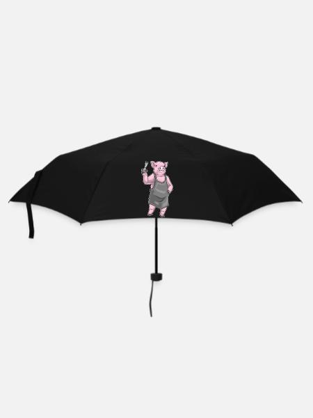 Schwein Friseur Schere - Regenschirm (klein) - Schwarz