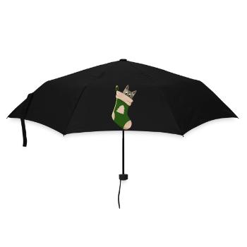 Graue Katze in grünem Stiefel - Regenschirm (klein) - Schwarz - Vorne