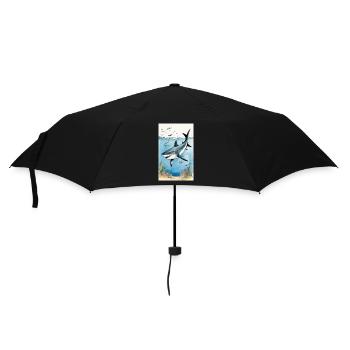 Hai | Weißer Hai | Meerestier | Fisch - Regenschirm (klein) - Schwarz - Vorne