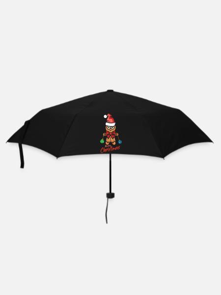 Lebkuchenmann mit Weihnachtsmütze - Regenschirm (klein) - Schwarz