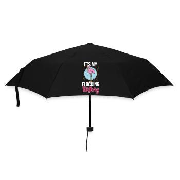 Pink Flamingo Birthday - Umbrella (small) - black - Front