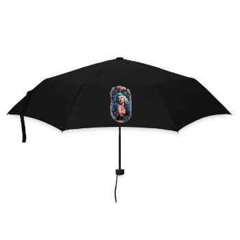 Exotische Fantasie Gefiederter Pfau Kunst - Regenschirm (klein) - Schwarz - Vorne