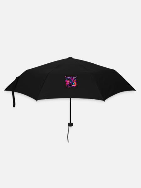 Cow with neon colors, synthwave / 80s - Umbrella (small) - black