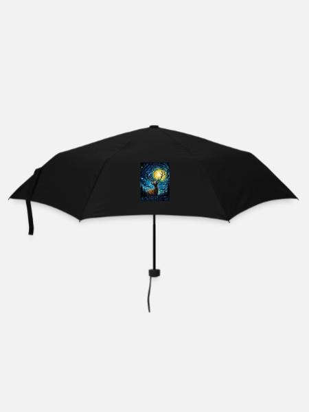 hirsch, van gogh, sternennacht, tier - Regenschirm (klein) - Schwarz