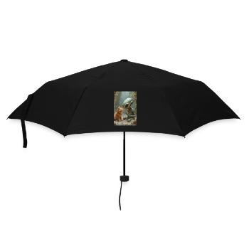 Außerirdische Kreatur mit Katzengefährte - Regenschirm (klein) - Schwarz - Vorne