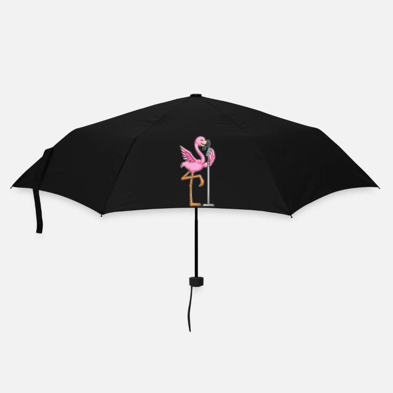 Flamingo beim Singen mit Mikrofon - Regenschirm (klein) - Schwarz
