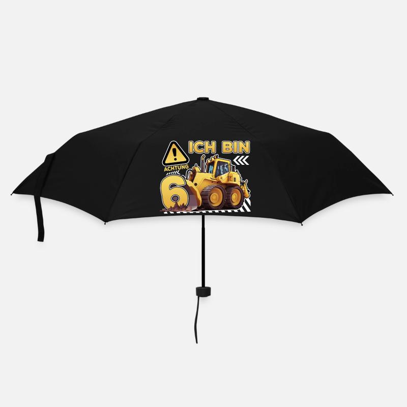 Ich bin 6 Bagger 6. Geburtstag 6 Jahr Bauarbeiter - Regenschirm (klein) - Schwarz