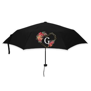 Buchstabe g florales goldenes Herz - Regenschirm (klein) - Schwarz - Vorne