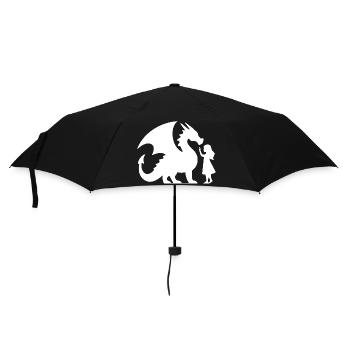 Mythischer Drache und Mädchen Silhouette Design - Regenschirm (klein) - Schwarz - Vorne