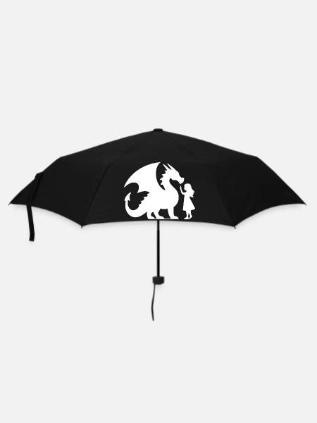 Epic Dragon and Girl Silhouette Design - Umbrella (small) - black