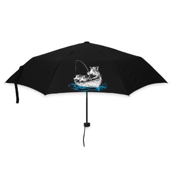 Wild boars on fish – illustration of wild boars in a boat - Umbrella (small) - black - Front