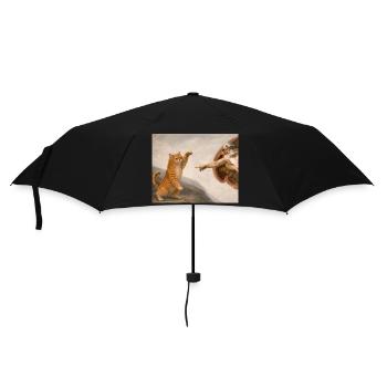 Katzengott-Schöpfungsmeme Lustige Michelangelo-Parodie - Regenschirm (klein) - Schwarz - Vorne